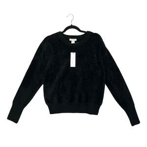 Rachel Zoe Furry Pullover Long Sleeve Sweater NWT Women's Sz M Black Crew Neck